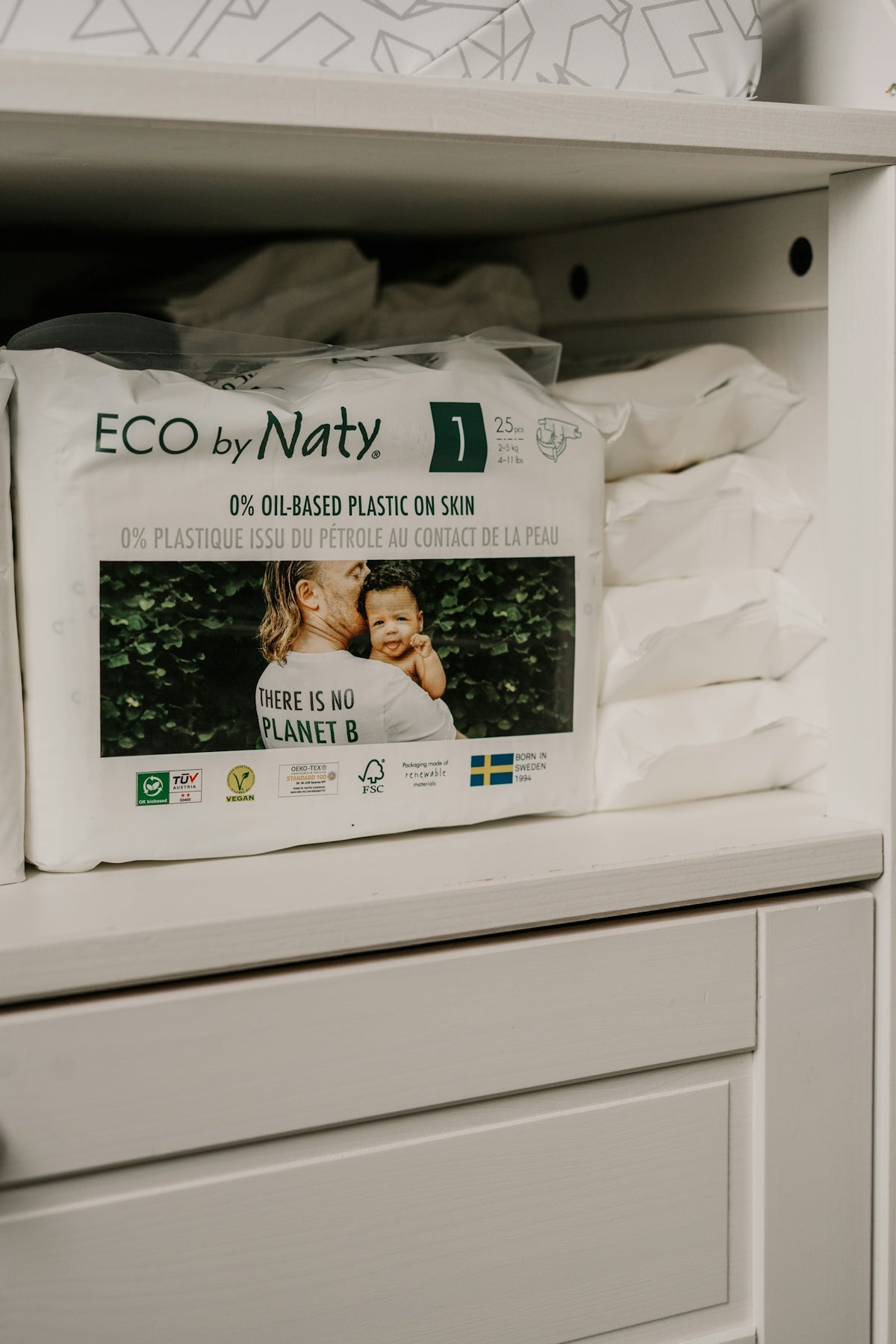 a close up of a diaper on a shelf