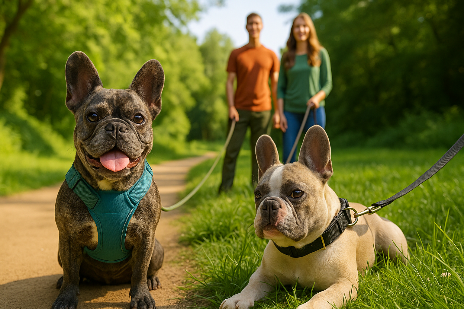 Hero photo featuring French Bulldogs for GreenPawTrail landing page